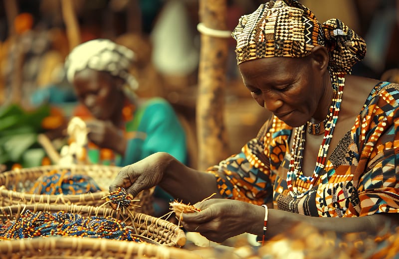 Women weaving baskets